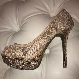 Lace and Swarovski crystal platforms